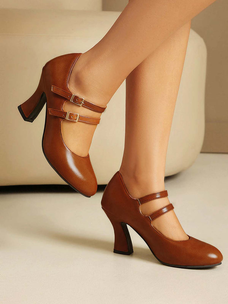 Lederne Mary-Jane Schuhe mit Blockabsatz