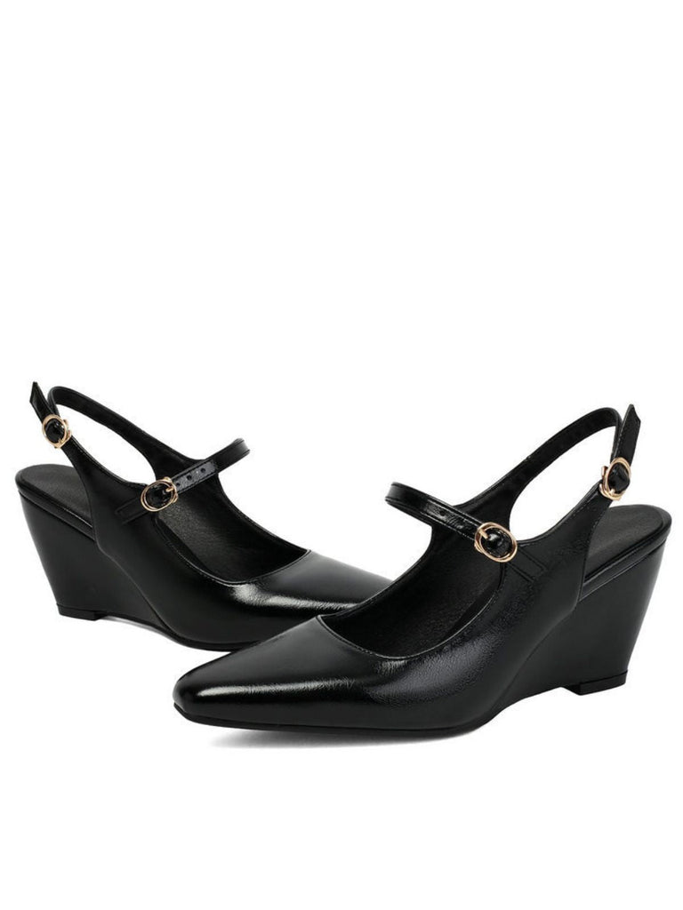 Leder-Schuhe mit Spitz und Wedge