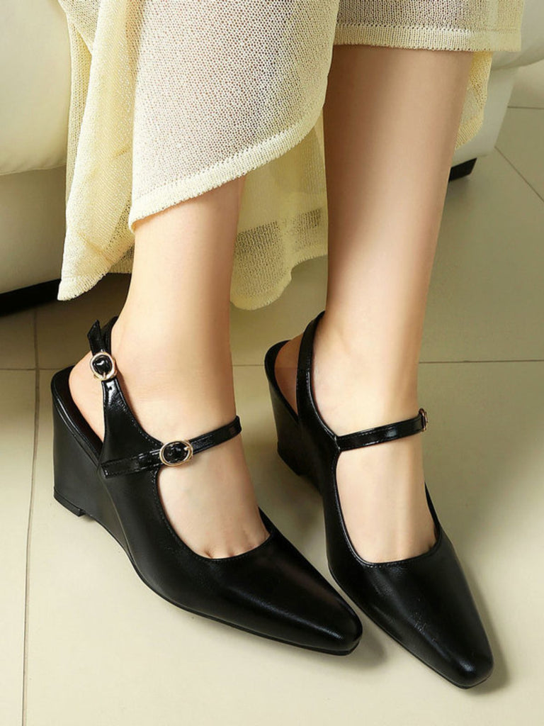 Leder-Schuhe mit Spitz und Wedge