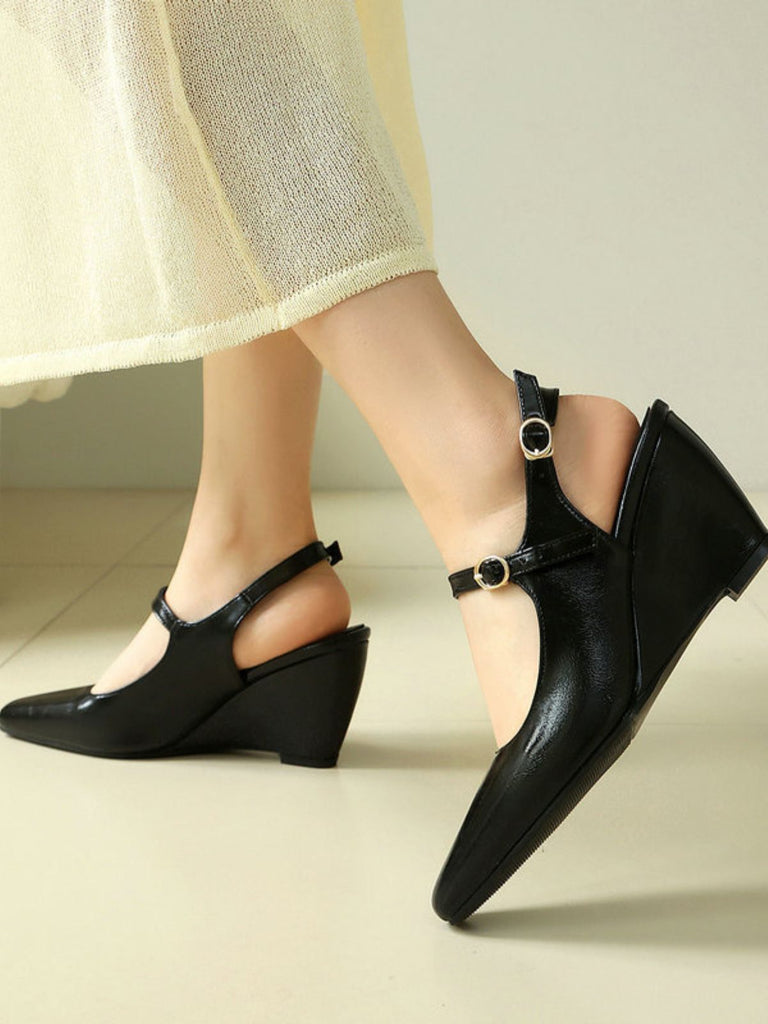 Leder-Schuhe mit Spitz und Wedge