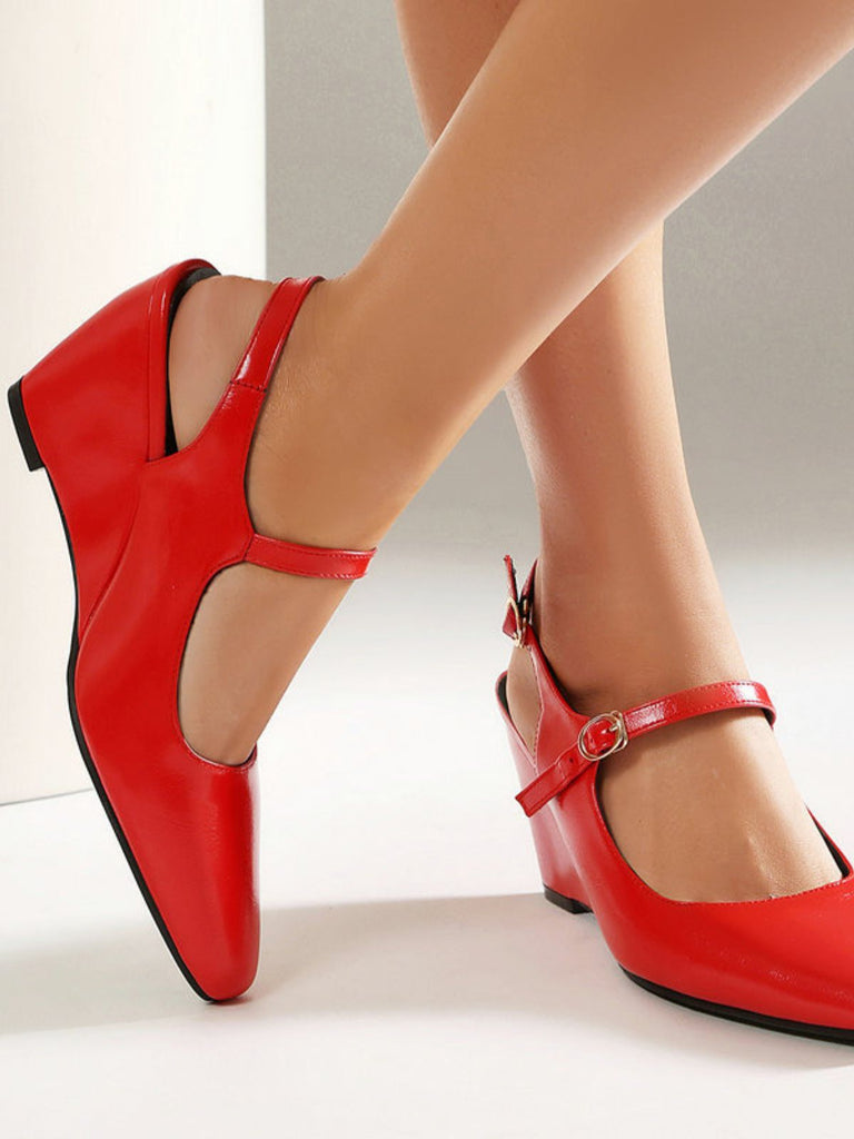 Leder-Schuhe mit Spitz und Wedge