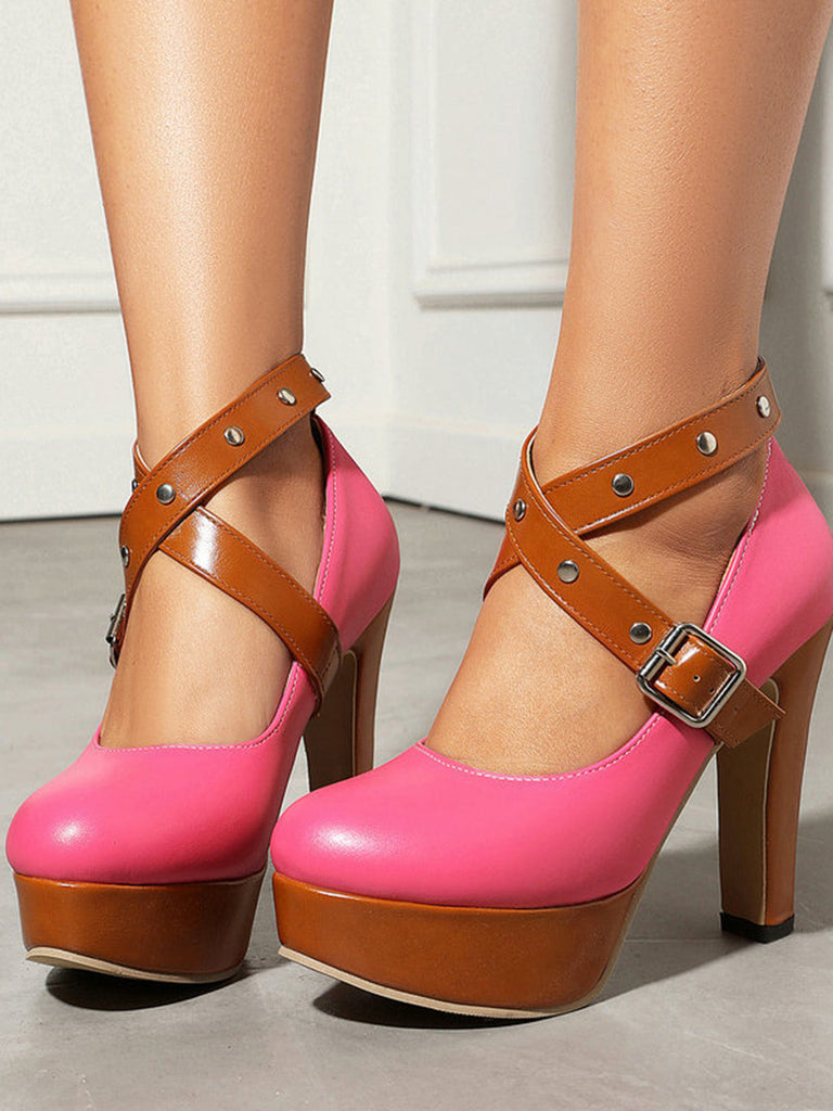 Vintage Pumps mit Farbblock und Mary Jane