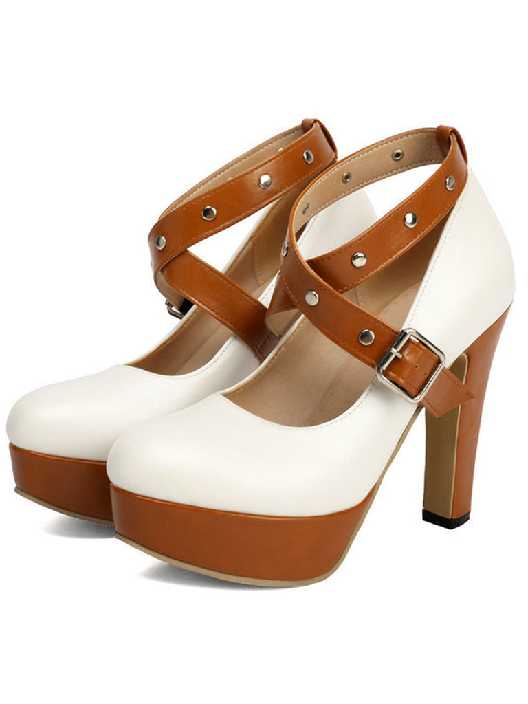 Vintage Pumps mit Farbblock und Mary Jane