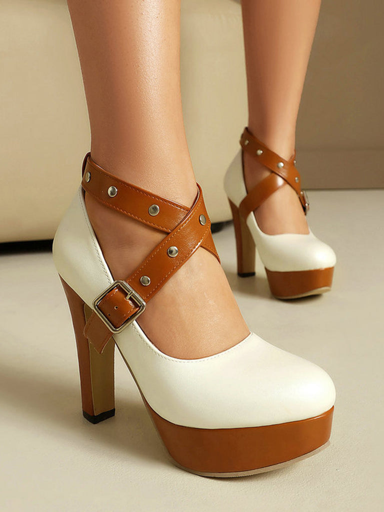 Vintage Pumps mit Farbblock und Mary Jane