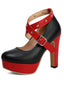 Vintage Mary-Jane-Plateau-Pumps mit Farbblock und Nieten