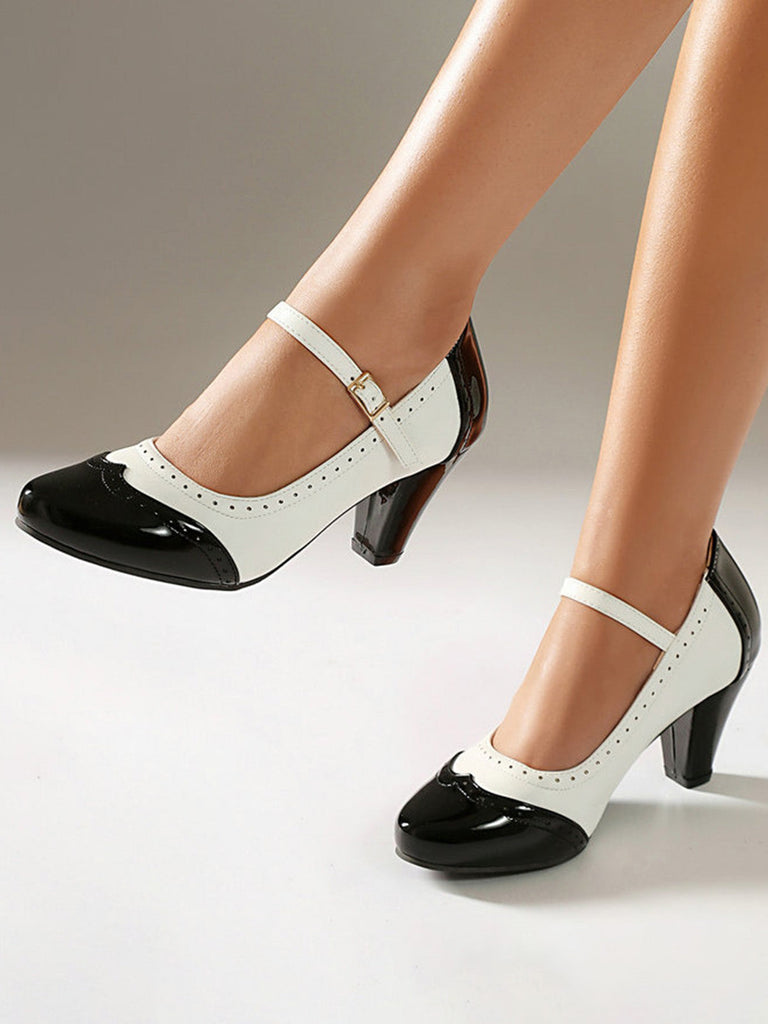 Leder-Schuhe mit Farbblock und Patent
