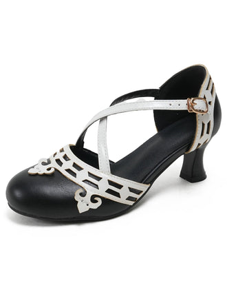 Zweifarbige Schuhe mit Kittenabsatz und Mary Jane