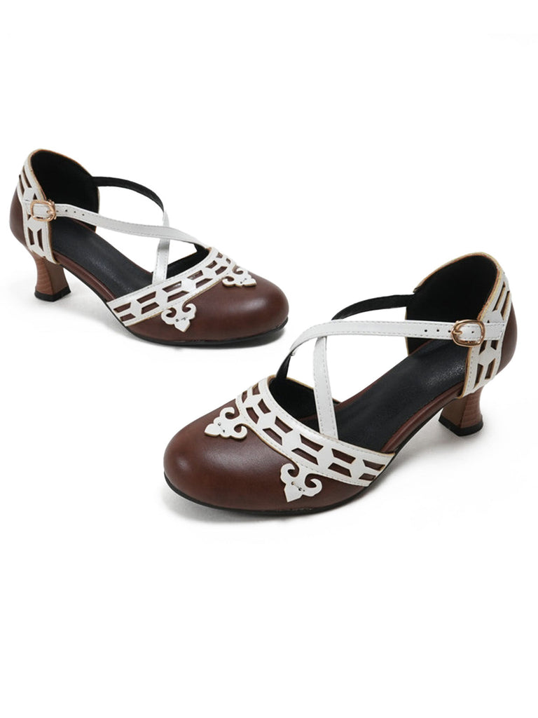 Zweifarbige Schuhe mit Kittenabsatz und Mary Jane