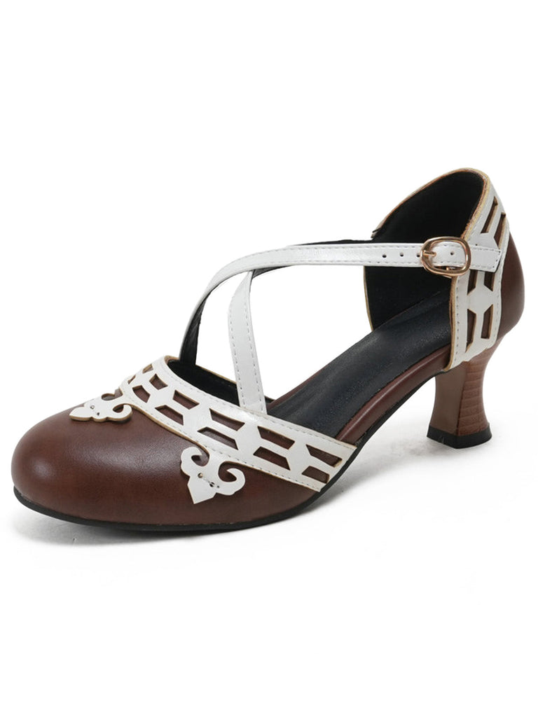 Zweifarbige Schuhe mit Kittenabsatz und Mary Jane