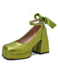 Mary-Jane Plateau-Pumps mit Schleife und Blockabsatz