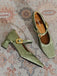 Grüne Mary-Jane-Schuhe mit Samt und Schnalle