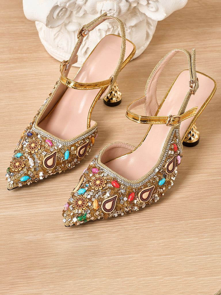 Goldene Pumps mit Glitzer und Strass