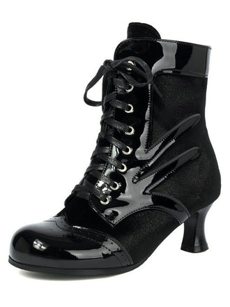 Vintage-Stiefeletten mit Samt und Lackleder