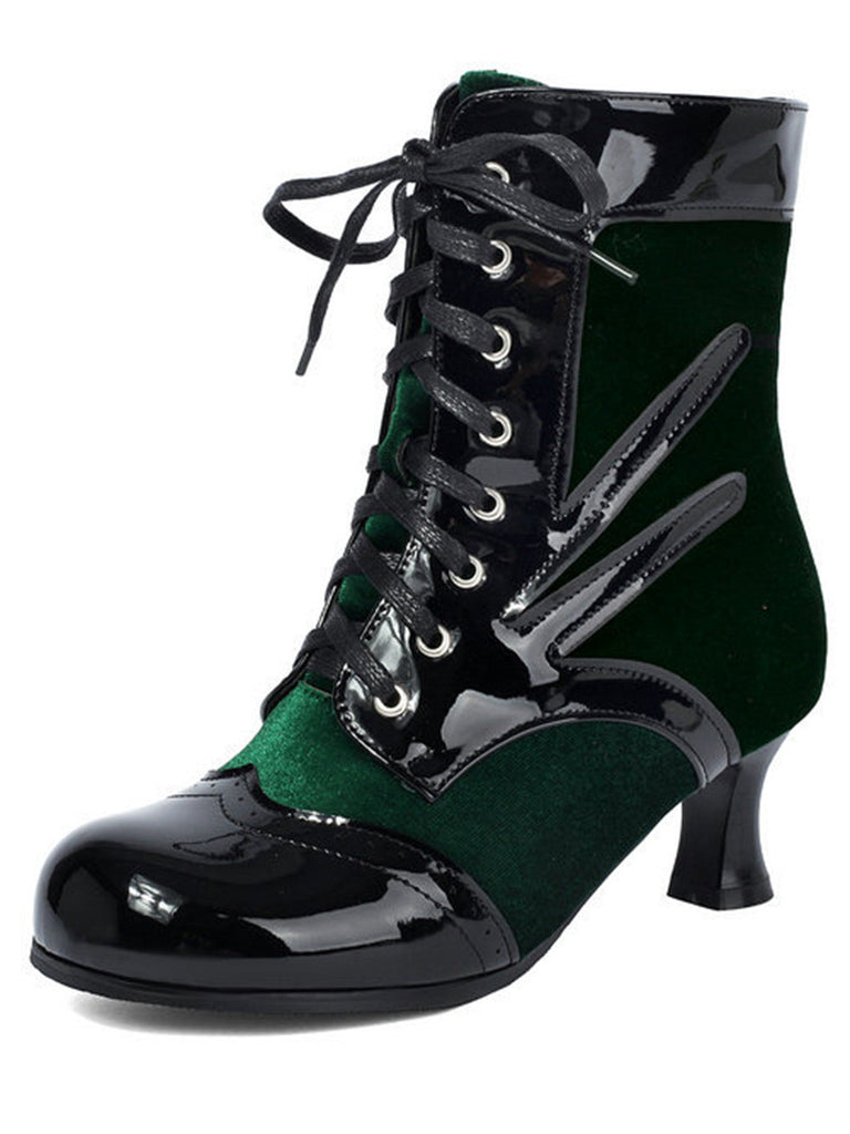 Vintage-Stiefeletten mit Samt und Lackleder