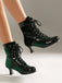 Vintage-Stiefeletten mit Samt und Lackleder
