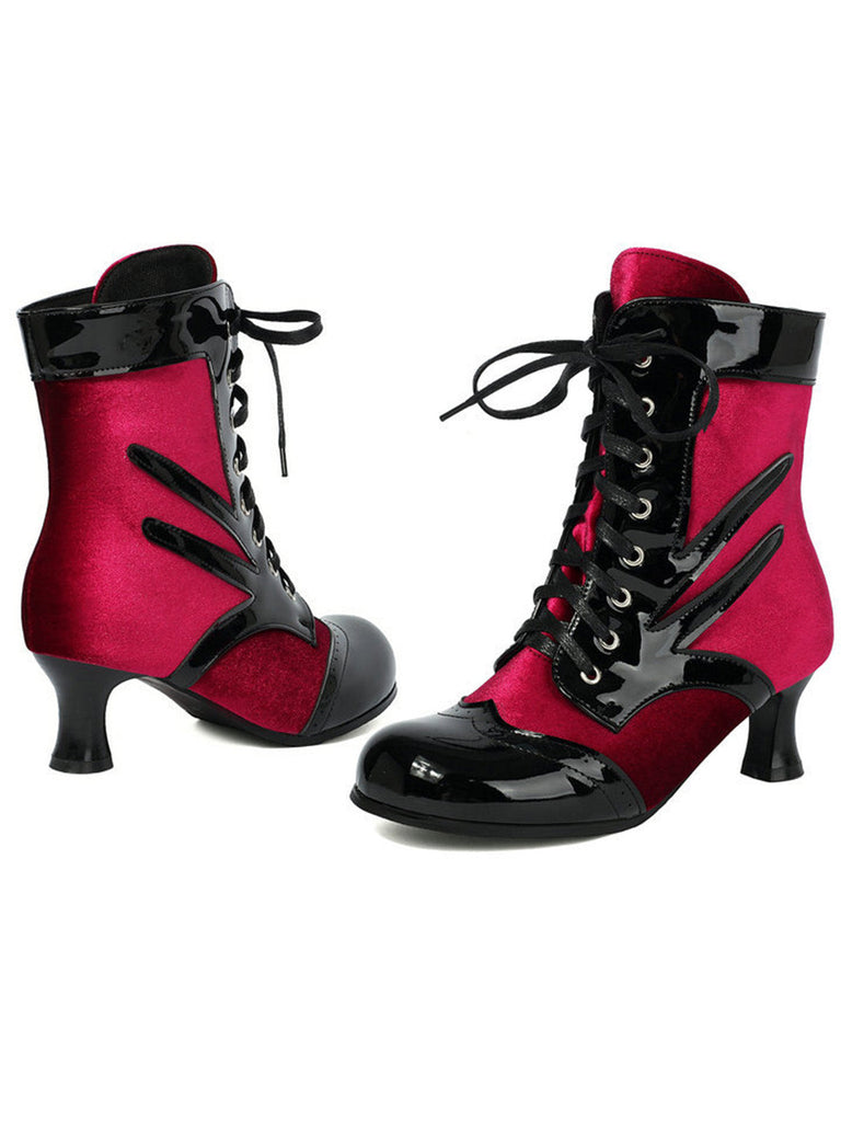 Vintage-Stiefeletten mit Samt und Lackleder