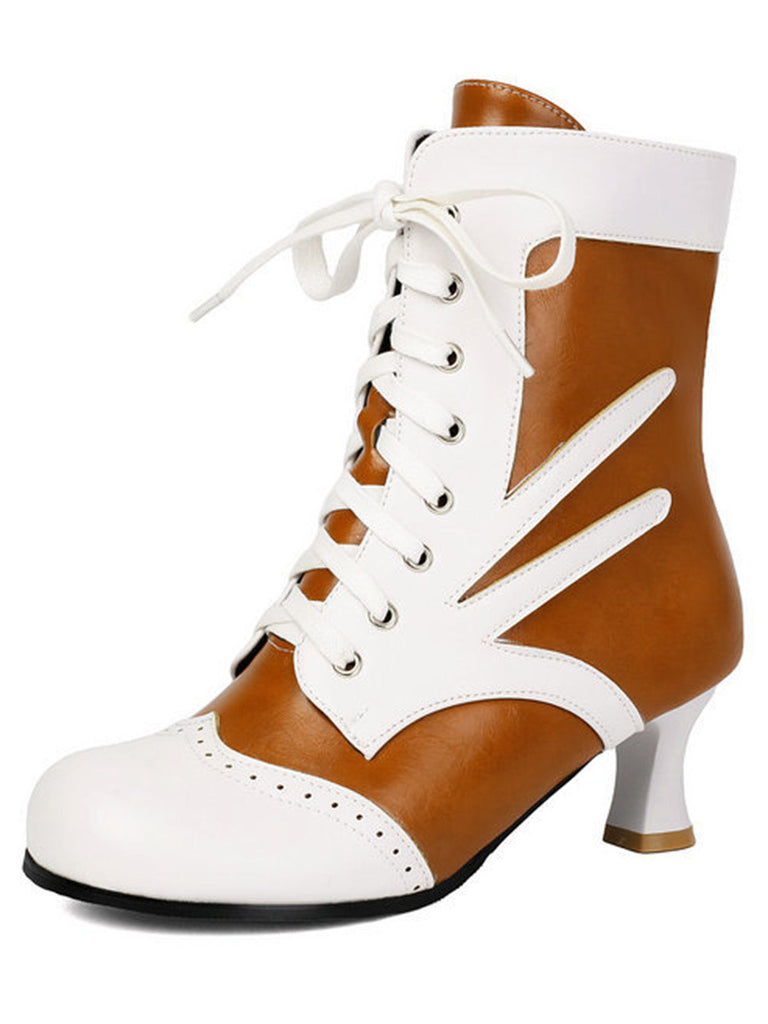 Viktorianische Brogue-Boots mit Schnürung und Mittelabsatz