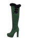 Vintage Overkneestiefel mit Kunstfellbesatz, Schnalle und Blockabsatz