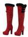 Vintage Overkneestiefel mit Kunstfellbesatz, Schnalle und Blockabsatz