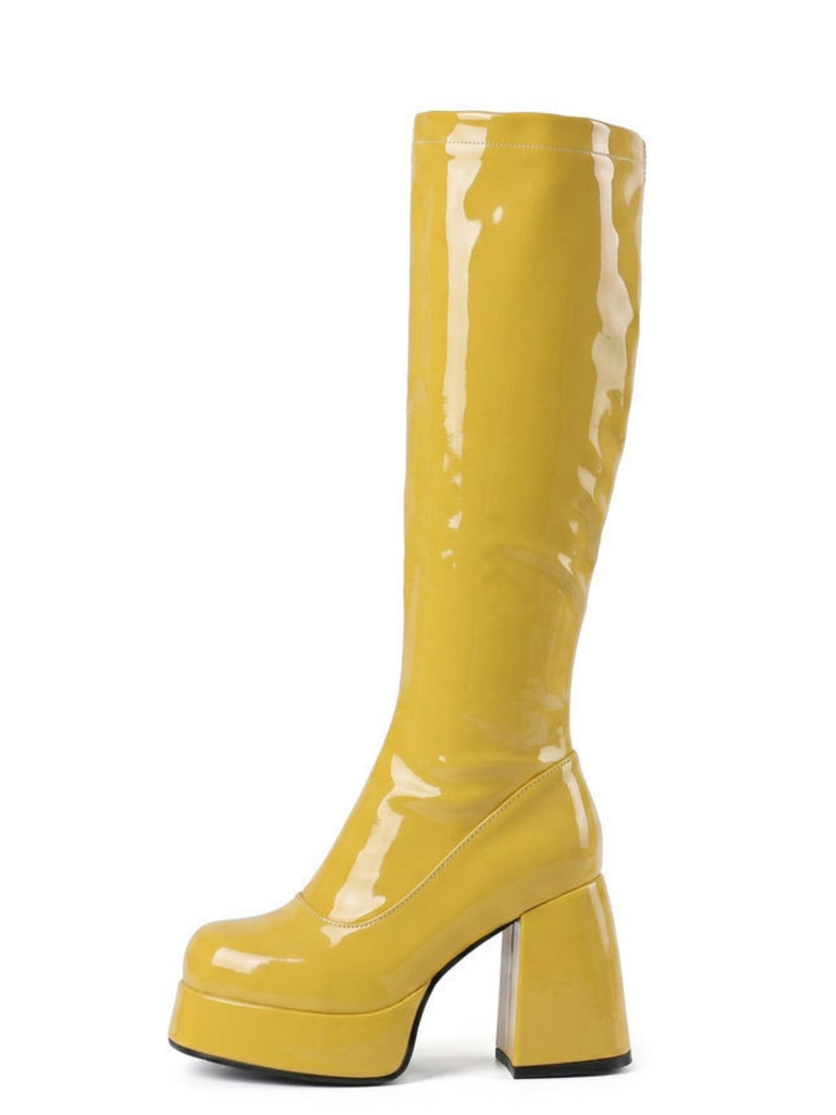 Plateau-Stiefeletten mit runder Spitze und Blockabsatz