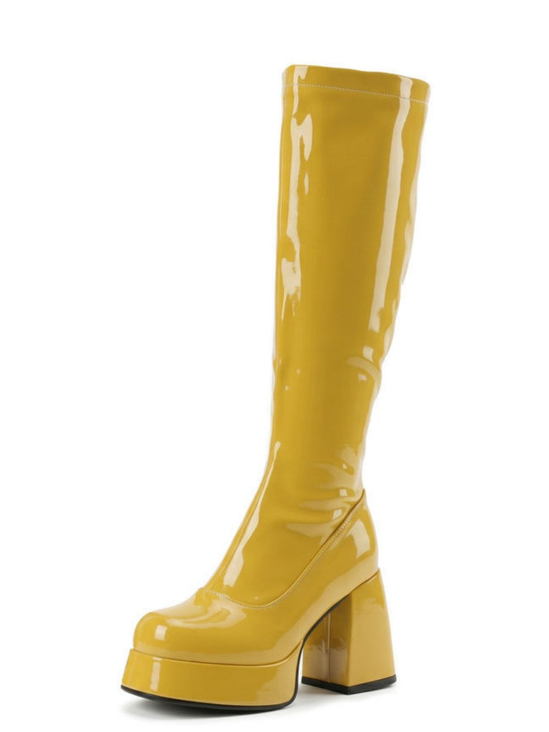 Plateau-Stiefeletten mit runder Spitze und Blockabsatz