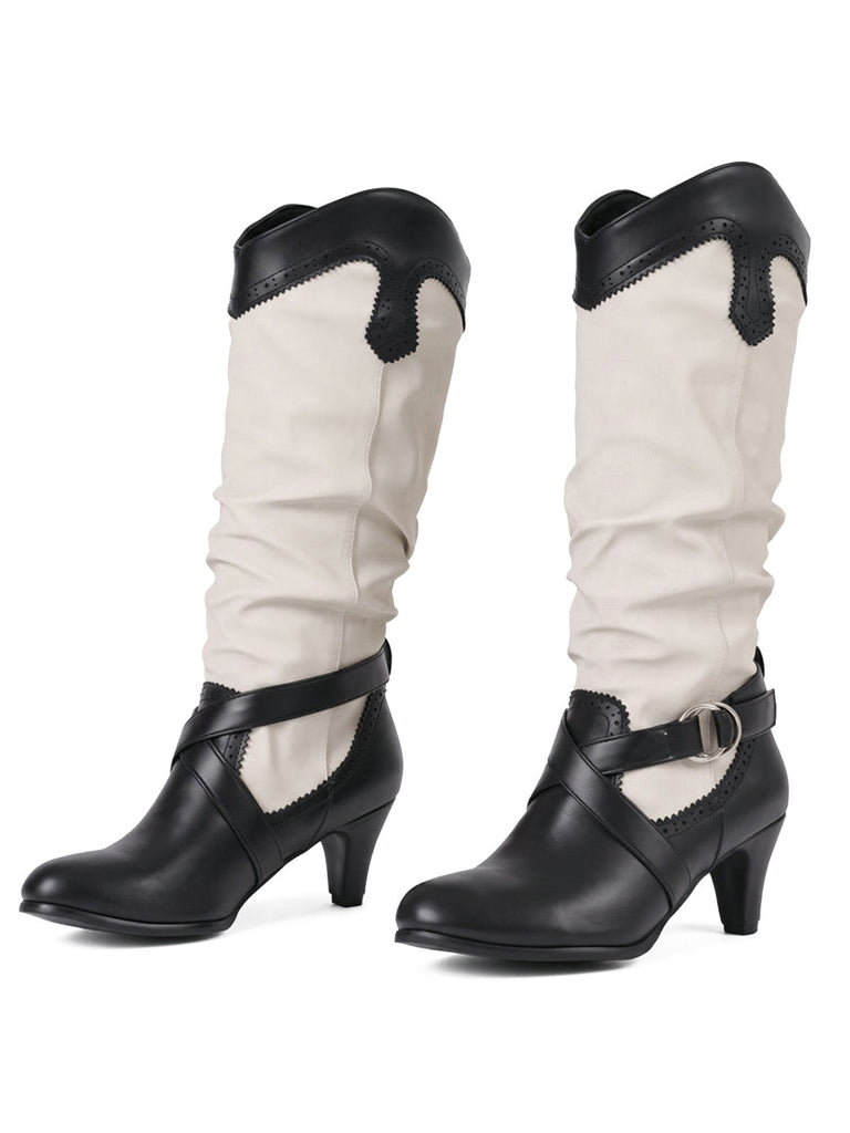 Vintage Western-Boots mit Blockabsatz und zweifarbigem Design