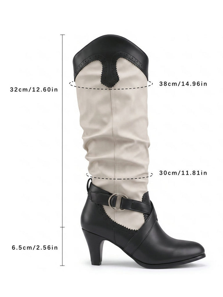 Vintage Western-Boots mit Blockabsatz und zweifarbigem Design