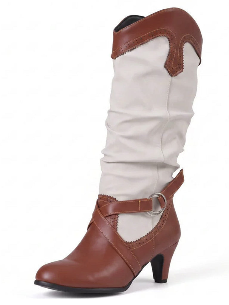 Vintage Western-Boots mit Blockabsatz und zweifarbigem Design