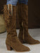 Wildleder-Stiefel mit Fransen, Nieten und Blockabsatz