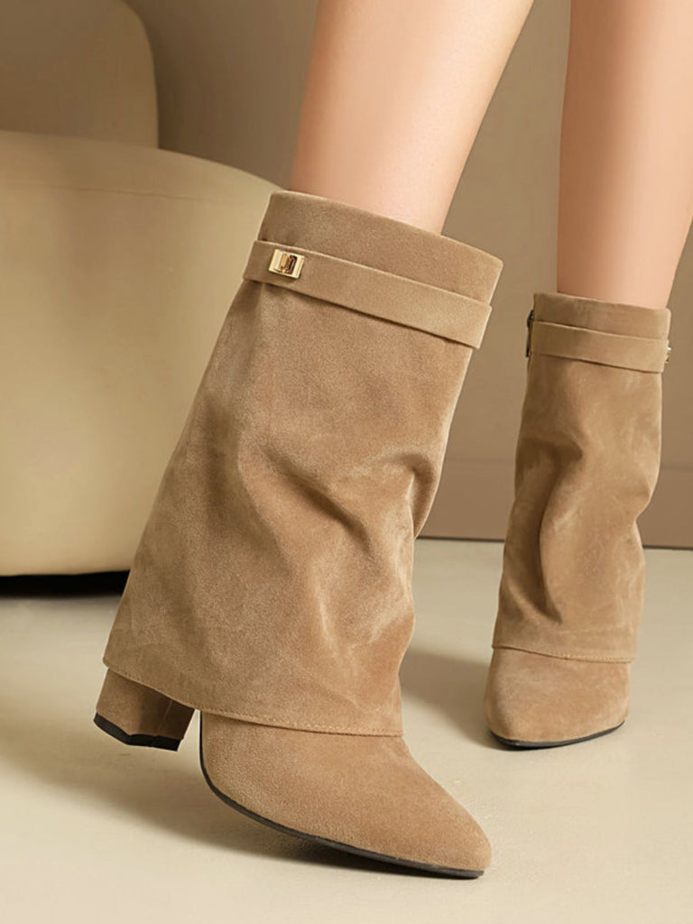 Wadenhohe Vintage-Stiefel in Velourslederoptik mit Blockabsatz