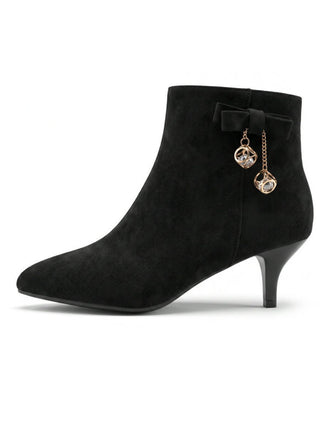 Schwarze Velours-Ankle-Boots mit Schleife und Kegelabsatz