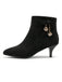 Schwarze Velours-Ankle-Boots mit Schleife und Kegelabsatz
