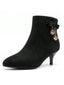 Schwarze Velours-Ankle-Boots mit Schleife und Kegelabsatz