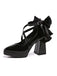 Schwarze spitze Mary-Jane-Schuhe mit gekreuzten Knöchelriemen