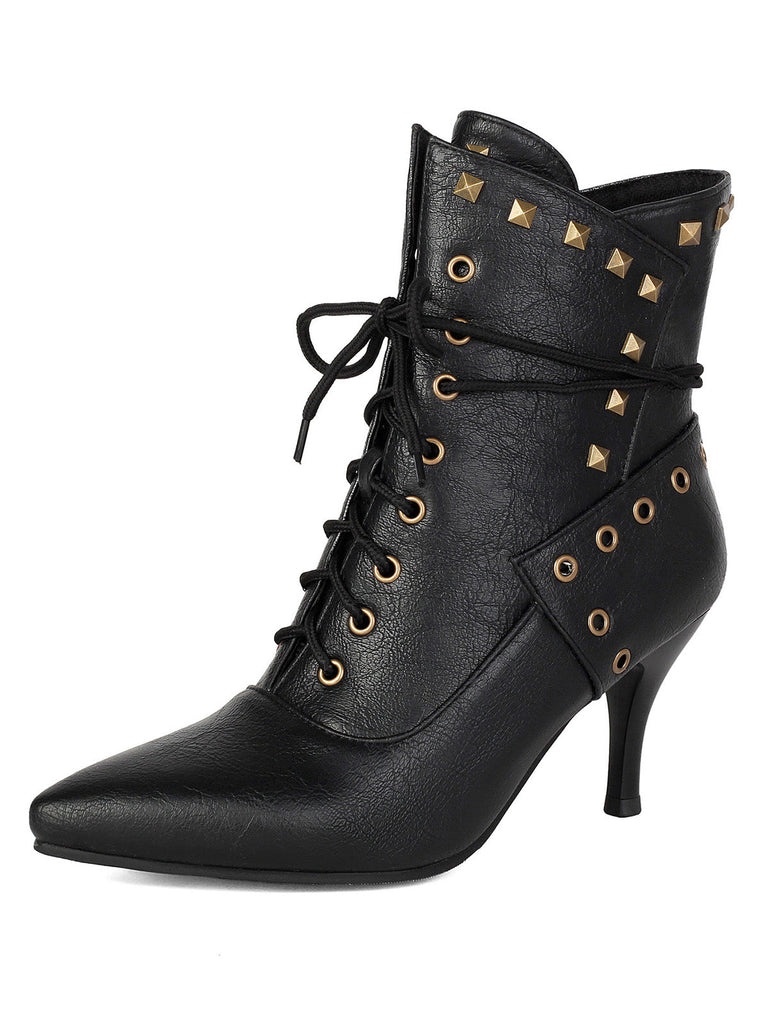 Gothic Stiefel mit Schnürung und goldenen Nieten