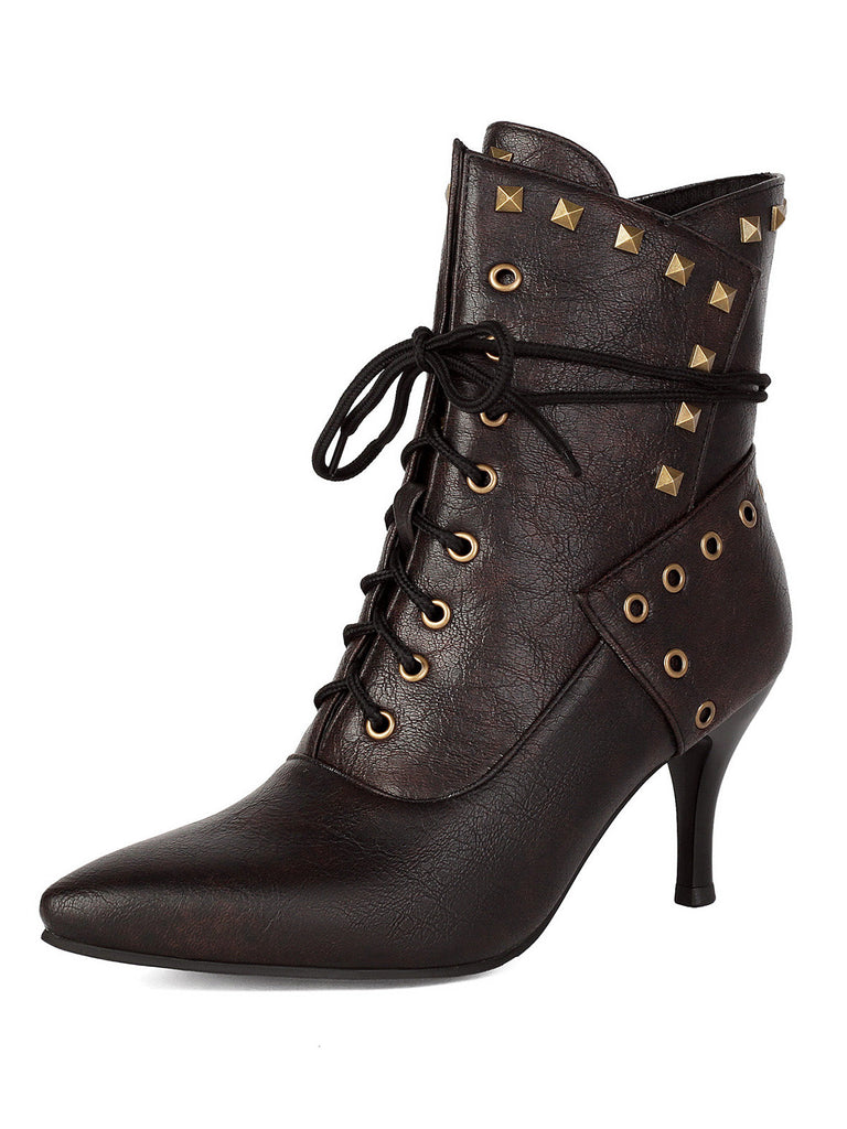 Gothic Stiefel mit Schnürung und goldenen Nieten