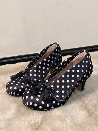 Vintage Pumps mit Polka-Dots und Quasten-Schleife