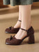 Vintage Riemchenpumps mit Schleife, eckiger Spitze und Blockabsatz