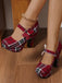Rote karierte Mary-Jane-Pumps mit Schmetterling und Plateausohle
