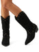 Schwarze beflockte Westernstiefel mit Nieten und spitzer Kappe