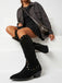 Schwarze beflockte Westernstiefel mit Nieten und spitzer Kappe