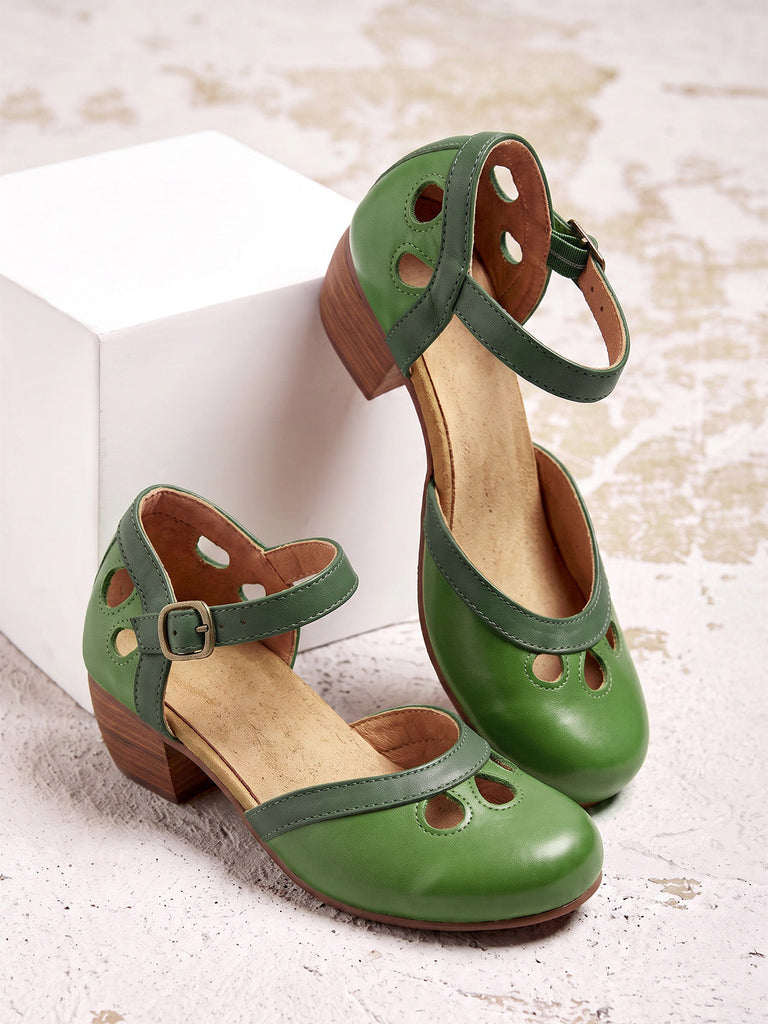 Vintage Spangenschuhe mit Cut-outs und niedrigem Blockabsatz