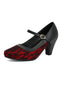 Vintage Mary-Jane-Pumps mit Spitze, Schnallenriemen und Blockabsatz