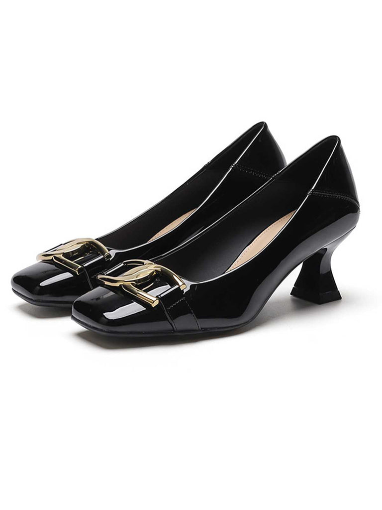 Quadratische Zehenpartie Patent High Heels Schuhe