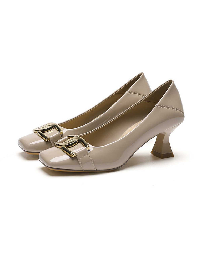 Quadratische Zehenpartie Patent High Heels Schuhe