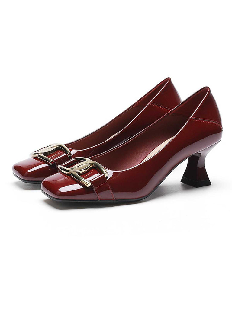 Quadratische Zehenpartie Patent High Heels Schuhe