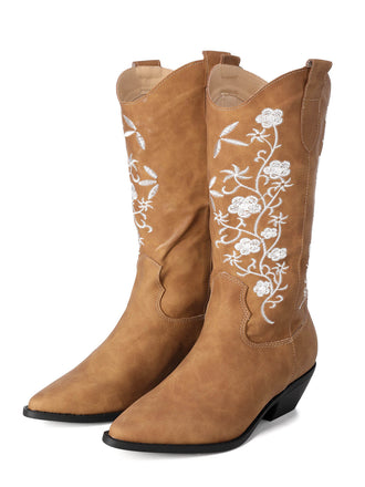 Retro Stickerei Blumen Leder Cowboystiefel