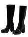 Solide Patent Leder Round Toe Hoher Absatz Stiefel