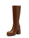 Solide Patent Leder Round Toe Hoher Absatz Stiefel