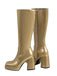 Solide Patent Leder Round Toe Hoher Absatz Stiefel